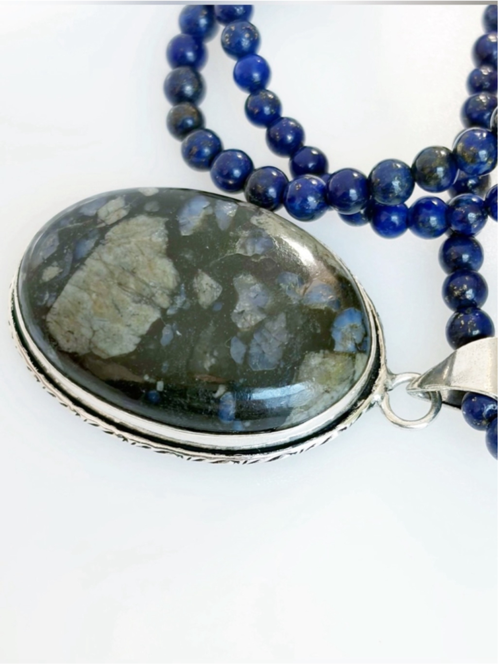 Que Sera Pendant Lapis Lazuli Necklace Sterling Silver 925 Overlay Southwest - Picture 4 of 7